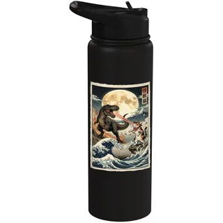 Katze vs T-Rex Monster Japanische Japan Kaiju Kunst Stainless Steel Insulated Water Bottle