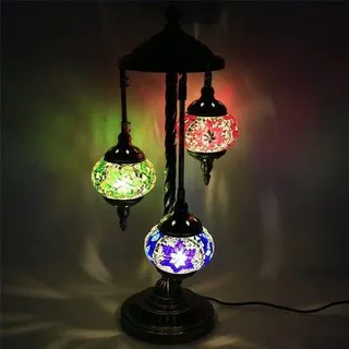Türkische Stehlampe mit 3 bunten Mosaik-Glaskugeln – Orientalische Dekolampe für stimmungsvolles Licht