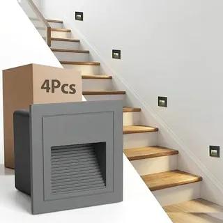 Arotelicht 4er 3W LED Treppenlicht 230V Warmweiß 3000K IP65 Quadratisch Treppenleuchte Wandeinbauleuchte Wandleuchte Stufenlicht Wand Einbauleuchte Mauer Beleuchtung außen Lampe Alu, Grau Flurleuchte