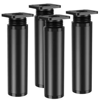 Kolamom 4er Set Höhenverstellbare Möbelfüße aus Aluminiumlegierung und PVC, 10-12cm, Rund, Schwarz, Belastbar bis 100kg, Universelle Möbelbeine für Sofa, Couchtisch, TV-Schrank und Badezimmerschrank