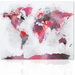 Declea Moderne Weltkarte mit Blumenmuster, Weltkarte, Kunstdruck auf Leinwand, modern, fertig zum Aufhängen, mit Holzrahmen, handgefertigt