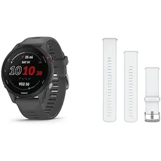 Garmin Forerunner 255 Easy to Use Lightweight GPS Running Smartwatch, Up to 14 days Battery Life, Slate Grey & GARMIN Acc, Venu 3, 20mm Band, Whitestone + Passivated