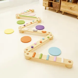 BanaSuper Holz Kleinkinder Schwebebalken Bunte Hindernissteine Montessori Spielzeug für Kinder Gleichgewichtstraining Gymnastik Hindernis Kinder Balance Board (Schwebebalken mit Trittsteinen)