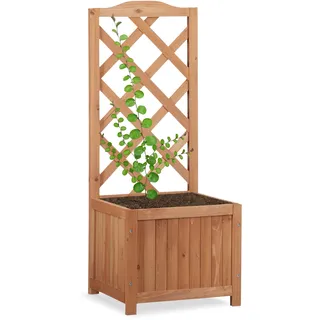 Relaxdays Rankkasten Holz, Garten Pflanzkübel m. Rankgitter, 20 L Pflanzkasten, 90 cm Rankhilfe wetterfest, natur