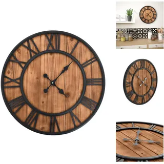 vidaXL Wanduhr Vintage mit Quarzwerk Holz und Metall 60 cm XXL - Wanduhren - Braun