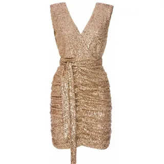 Swing Fashion Women's Sparkle Minikleid Damen | Elegantes Festliches Partykleid | Abendkleid | Hochzeitskleider | Kleid mit Pailletten | Kurzkleid | Glitzerkleid | Ärmellos | Gold | 40 (L)