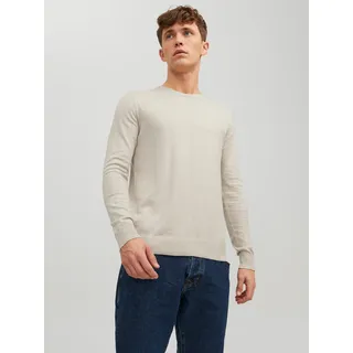 Rundhalspullover JACK & JONES "JJEEMIL KNIT CREW NECK NOOS", Herren, Gr. XS, weiß (sanftes weiß), Strick, Obermaterial: 60% Baumwolle, 20% Nylon, 20% Viskose, regular fit normal, Rundhals, Rippbündchen, Pullover Rundhalspullover, Baumwollmischung, regular fit