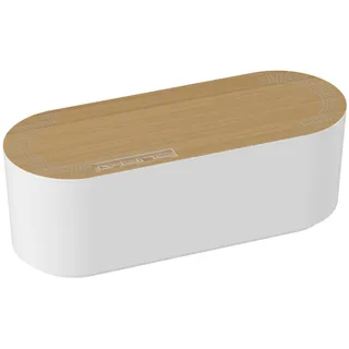 D-Line Kabelbox, Verlängerungsblöcke verstecken, Kabelmanagement für Schreibtische, TV-Kabel organisieren –325mm (L) x 125mm (B) x 115mm (H) – Klein, Weiß mit Holzoptik-Deckel