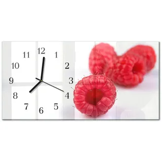 Tulup Wanduhr aus Glas 60x30 cm - Himbeeren , Rot , Rechteckig , 60x30x0.4 cm , Dekoration, Uhren, Wanduhren