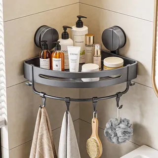 Fentar Duschablage Saugnapf Ohne Bohren, Aluminium Badezimmer Organizer, Grau Badregal Ohne Bohren, Badezimmer Regal 20kg Tragfähigkeit, Klein Regal Zum Kleben für Badezimmer & Küche