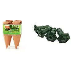 Bio Green Hydro Wine 4er Set: Wine Tonkegel zur Pflanzen Bewässerung für Wein Flaschen, Terracotta/grün + HW-A Hydro Wine Spezial-Adapter für PET-Flaschen, grün