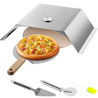 VEVOR Pizzaaufsatz Gasgrill, 3 Stk. Pizzahaube 48x35x17 cm Holzkohlegrill Pizzaofen, 50-300 °C Edelstahl Pizzaaufsatz 3 kg Pizzaofen Outdoor Garten Pizzastein Pizzakruste Pizzaschneider, Bürste