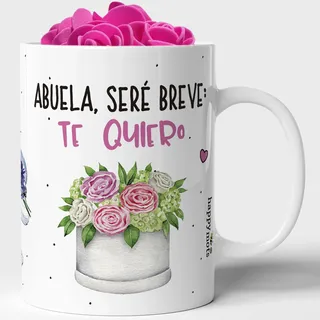 HappyMots Tasse Oma - Oma wird kurz sein: Te Quiero - Tasse Frühstück/originelle Geschenkidee/Muttertag für Oma - Die perfekte Tasse für Oma - inklusive 4 Mini-Geschenkrosen