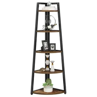 Eckbücherregal - Bücherregal HOGA-HL025 - Metallrahmen - Holzwerkstoffböden - 25 x 66 x 178 cm - Braun - Retro-Stil