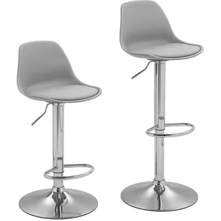 Homcom Barhocker 2er Set, Gepolstert Barstuhl mit Stahlgestell, Lehne für Küche Grau , Leder , 42x104x41 cm , Esszimmer, Barmöbel, Barhocker