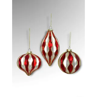 3er Set Goodwill Christbaumkugel Glas Rot Gold Weihnachten Kugel Tropfen 8-12cm