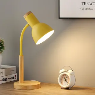OKSANO Schreibtischlampe, LED Leselampe im Klassichen Holz Design,E27 Socket,Verstellbarem Arm, Kinder Tischlampe für Schlafzimmer,Wohnzimmer (gelb)