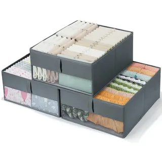 Alyvisun 3 Pcs Kleiderboxen mit Sichtfenster, Faltbare Kleiderschrank Organizer mit Griffen, Baumwoll-Leinen Organizer für Kleidung, Spielzeug, Jeans, Schal, T-Shirt (45x34,5x18 cm)