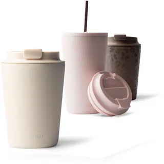 MAMEIDO Thermobecher 350 ml, dichter Kaffeebecher to go aus Edelstahl doppelwandig isoliert, auslaufsicher, Coffee to go Becher warmhaltend (Ivory Beige)