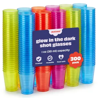MATANA 300 Bunte Shotgläser Plastik, Schnapsgläser (3cl) - Neon Becher Schwarzlicht - Schnapsbecher, Plastik Pinnchen, Schnaps Becher, Shotbecher - Party Zubehör - Stabil & Mehrweg