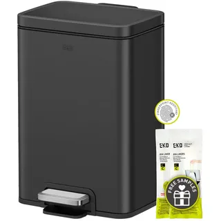 EKO Madison Badezimmer-Mülleimer mit Deckel und herausnehmbarem Innenkorb, rechteckig, klein, matt, schwarz, 12 l