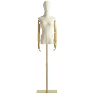 Schaufensterpuppe Weiblich Mannequin Torso,Schneiderpuppe mit hölzerne Hände,Mannequin Kleiderpuppe Torso mit Verstellbarer Höhe 140cm-200cm,abnehmbarem Kopf,Gold