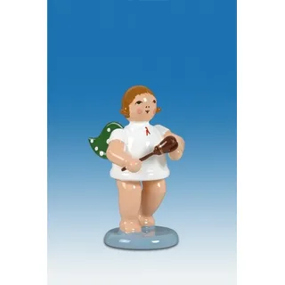 Engelmusikant Engel mit Stielkastagnette mit Krone Höhe 6 cm NEU Erzgebirge Holz