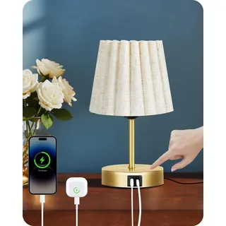 GOEBLESON Nachttischlampe Touch Dimmbar, USB A+C-Anschlüssen, Tischleuchte mit LED Birne, bronzefarbenem Metallgehäuse, E27-Fassung, für Nachttisch, Schreibtisch Gold und Beige ZDE16TLD05