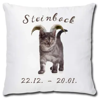 TRIOSK Kissen mit Katze Katzenmotiv Sternzeichen Steinbock Spruch lustig Katzen Geschenk für Katzenliebhaber Frauen Freundin Dekokissen 40x40