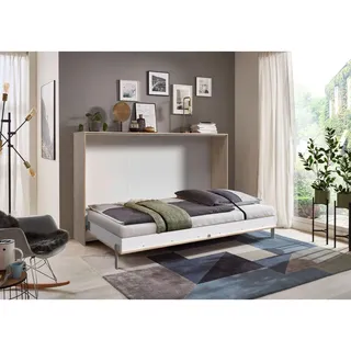 Mid.you Schrankbett , Eichefarben , Metall , Birke , Schichtholz , Höhe ca. 18,5 cm , 120x200 cm , BQ - Bündnis für Qualität, Made in Germany, DIN EN ISO 9001 , Federholzleisten verleimt , Schlafzimmer, Betten, Gästebetten, Klappbetten