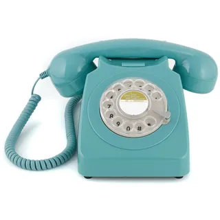 GPO 746ROTARYBLU Retro Telefon mit Wählscheibe im 70er Jahre Design Blau
