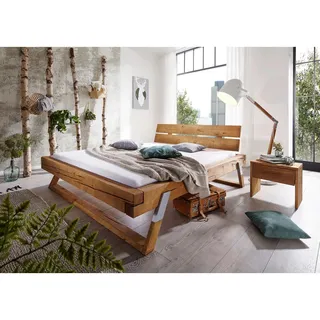 Livetastic Balkenbett , Eichefarben, Honig , Holz, Metall , Kiefer , massiv , 180x200 cm , Schlafzimmer, Betten, Einzel- & Doppelbetten