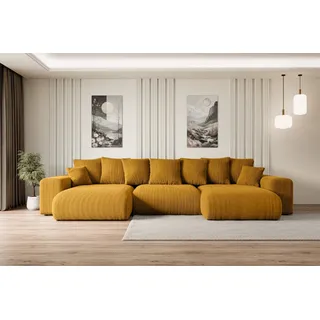 altdecor Ecksofa mit Schlaffunktion und Bettkasten Corner Sofa Eckcouch Couch U-Form universal, links/rechts angeordnet Schlafcouch Ausziehbar Wohnlandschaft ESKAR-U -364x176x84cm Senfgelb - Gelb