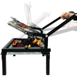 klappbarer Holzkohlegrill, Portable Campinggrill Mit einem um 360 Grad drehbaren Grillrost, Einstellbarer Picknickgrill, Kleiner Grill für Outdoor Garten Party (Schwarz)