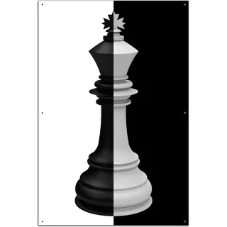 Wallario Outdoor-Poster für Garten oder Balkon, Motiv Schachfigur schwarz-weiß, in ca. 61 x 91,50 cm - Schwarz