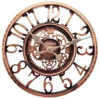 Taodyans Outdoor-Wanduhr, Gartenuhr, 30,5 cm, wasserdichte, batteriebetriebene Quarz-Uhren, Retro, Zuhause, Küche, Wohnzimmer, Dekoration – nicht leise (Kupfer)