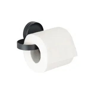 Wenko Static-Loc Plus Toilettenpapierhalter Pavia Schwarz, WC-Rollenhalter, Befestigen ohne Bohren, sicherer Halt durch statische Haftung auf glatten, luftundurchlässigen Flächen, Stahl matt