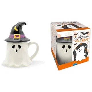Trötsch Spuktasse mit Deckel Gespenst Keramiktasse Halloween: Kaffeetasse Teetasse Geschenkidee Geschenk Tasse Halloween Tasse mit Deckel Gespenst