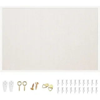 OWLKELA Pinnwand aus Leinen, 61 x 91,4 cm, weiß gerahmte Korktafel, weißer Eichenrahmen, Leinenkork, Sichttafel und dekorative Pinnwand zum Aufhängen