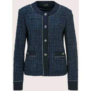 Jackenblazer MADELEINE "Tweed-Blazer Eleganter Damenblazer mit kurzem Schnitt", Damen, Gr. 38, blau (marine, wollweiß, melange), Obermaterial: 55% Baumwolle CO. 21% Polyester PES. 18% Polyacryl PAN. 4% sonstige Fasern AF. 1% Polyamid PA., Modern, gerade, Blazer Jackenblazer, Tweed-Jacke mit Schmuckband
