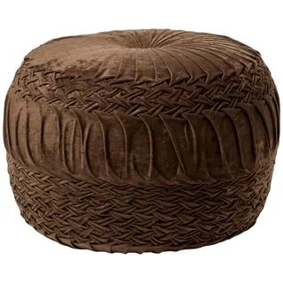 Homescapes Samt-Pouf Sofia braun, plissiert in Flechtoptik, 50/50/35 cm , Textil , Uni , Rund , 50x35x50 cm , Oeko-Tex® Standard 100 , Wohnzimmer, Sessel, Hocker & Hockerbänke, Poufs