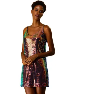 Allegra K Damen Paillettenkleid Ärmellos V-Ausschnitt Party Spaghetti Trägerkleid Glitzer Metallic Minikleid Meerjungfrau M