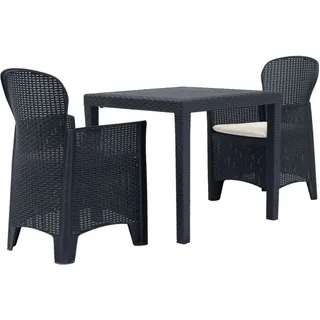3-tlg. Bistro-Set Kunststoff Anthrazit Rattan-Optik - Grau