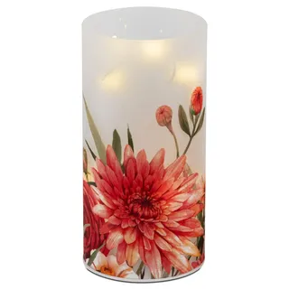 formano LED Deko Licht Sommerblumen Zylinder Glas16cm Blumen Motiv Timer 6h/18h - Weiß