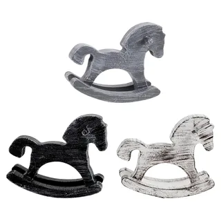 3-teiliges Vintage Schaukelpferd Holzfigur mit kreativer Farblackierung, robustes Holz Rocking Horse Ornament als einzigartiges Tischmittelstück und dekorative Pferdeskulptur