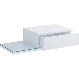 Mid.you Nachtkästchen , Weiß , Glas, Holzwerkstoff , 1 Schublade(n) Schubladen , 65x15x30 cm , Schlafzimmer, Nachtkästchen
