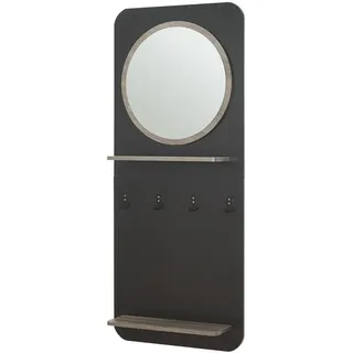 [en.casa] Garderobenpaneel Helsinge , Schwarz, Naturfarben , Holzwerkstoff, Metall , 59.5x140x16 cm , Garderobe, Garderobenpaneele