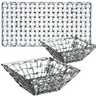 Nachtmann Bossa Nova 3er Set transparent", Servierset aus 1x Platte 28x14 cm und 2x Schalen Ø 12 cm, 90026, Servierplatte und Servierschalen aus Kristallglas, spülmaschinenfest