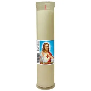 DRW Packung mit 24 Kerzen, Heiliges Herz von Jesus, 27 cm, Wachs und PVC-Futter, Weißer Velon mit transparenter Schutzbeschichtung, Medidas: 5.5x5.5x27 cm