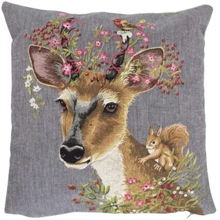 Mars & More Gobelin Kissen REH Blumen grau Dekokissen Couchkissen 45x45cm Zierkissen